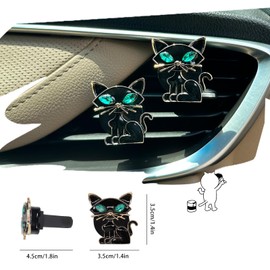 ORIESSE Cat Car Accessories 2pcs Black Cat Car Air Freshener Vent Clips Black Interior decoration for Women Teens Refillable Essential Oil Diffuser Bling Rhinestone