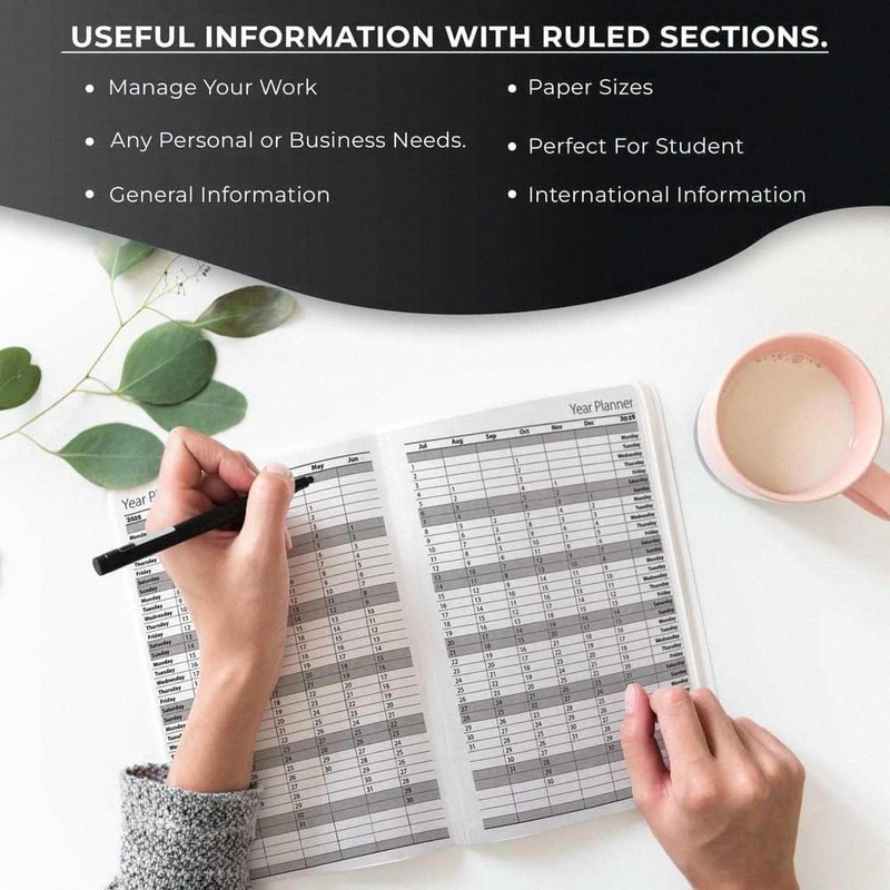 2025 Black A4 Day a Page Diary - Hardback Planner