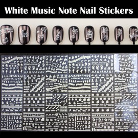 24 Sheets White Music Note Nail Art Stickers,3D Self-Adhesive Music Theme Nail Decals,Elegant Nail Sticker Decals Pegatinas UñAs Artist Superstar Music Lover Nail Stickers Supplies Design Decoration