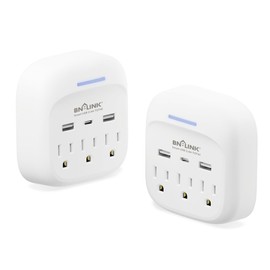BN-LINK Multi Plug Outlet Extender 2 Pack, 3 Wall Outlets Outlet Splitter with 3 USB Ports(1 USB C), Charging Adapter for Dorm, School, Travel, Office, Home