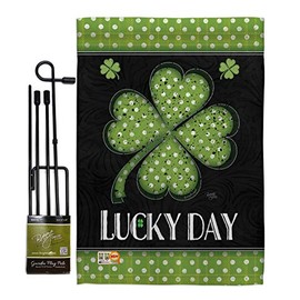 Breeze Decor BD-SA-GS-102055-IP-BO-D-US18-SB 13 x 18.5 in. Lucky Day Clover Spring St Patrick Impressions Decorative Vertical Double Sided Garden Flag Set with Banner Pole