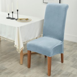 Deisy Dee Stretch XL/Oversized Extra Large Velvet Dining Room Chair Covers for Kitchen Dining，Removable Washable Chair Protectors Slipcovers (Babyblue, 2)