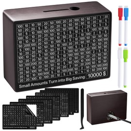 Qimshemi Money Saving Box, Piggy Bank Savings Challenge Box with 8 Goals for Adults & Kids, Wooden Money Savings Box Money Bank for Coin & Cash Vault, Money Saver, Alcancias De Dinero, Caja De Ahorro