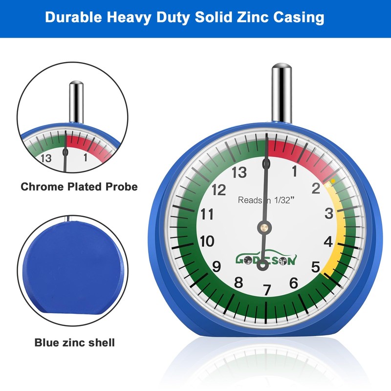 GODESON Dial Type Tire Tread Depth Gauge 88703 Professional for
