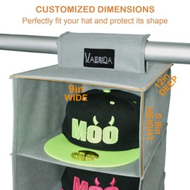 VAESIDA 10 Shelf Hat Rack Hanging Closet/Organizer for Storage - Best Baseball Cap Holder, Gray