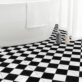 Elffloor Peel and Stick Flooring Tile: 10pc 11.8 * 11.8in Self-Adhesive Waterproof Vinyl Flooring, Floor Tiles Sticker for Bathroom, Kitchen, Bedroom, Living Room(Black and White)