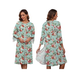 Liokoc Hospital Gowns for Women Tear Away Snap 3/4 Sleeve Open Back Post Shoulder Surgery Dresses Delivery Nightgown S-3XL