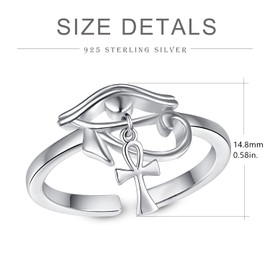 TANGPOET Unisex Eye of Horus with Ankh Cross Rings for Women Men 925 Sterling Silver Adjustable Thumb Fingers Rings Protection Jewelry Gift for Birthday Christmas, Metal, No Gemstone