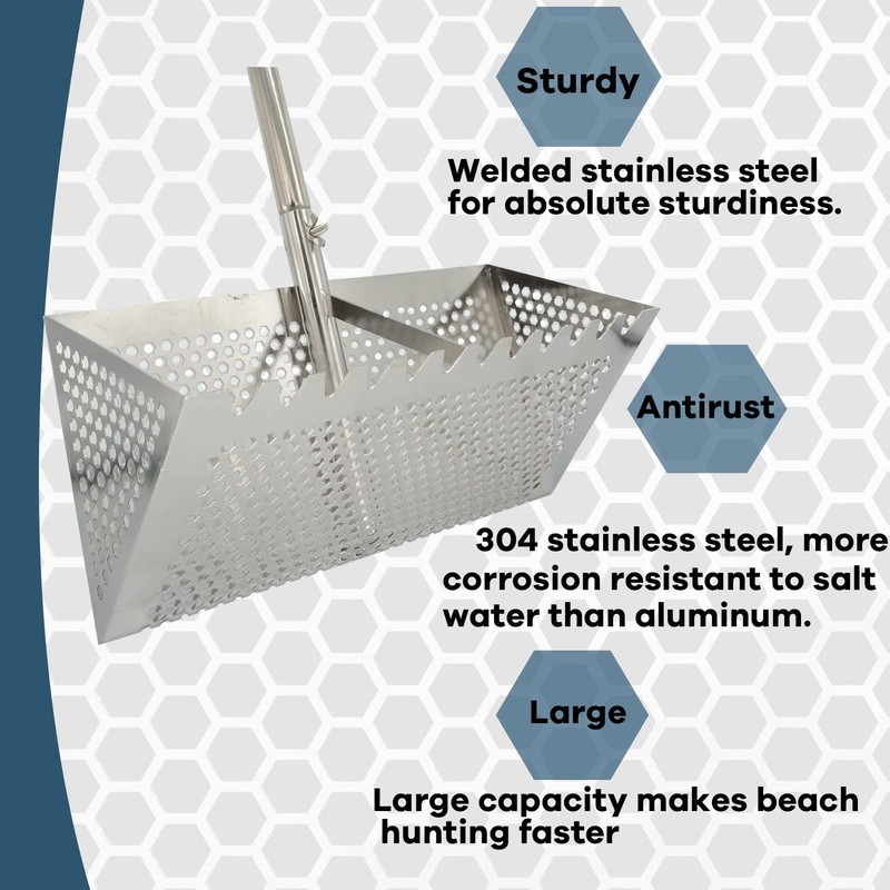 Sand Fleas Rake, Stainless Steel Sand Sifter, Detachable 47 Inches