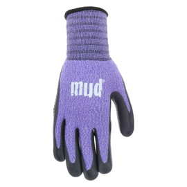 MUD Grip Women's Nylon Seamless Knit Shell Water Resistant Dotted Nitrile Palm Gardening Gloves, Excellent Grip, High-Dexterity, Abrasion Resistant, X-Small/Small, Violet (MD31011V-WXS)