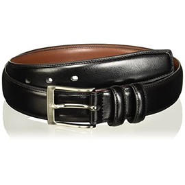 Perry Ellis Hc Milled Big and Tall Men's Leather Belt, with Stitched Edges, Two Loops and Antique Silver Prong Buckle, 001 Black, 34