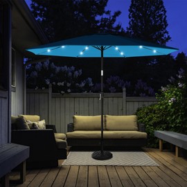 Pure Garden Patio Umbrella with Lights - 10 ft Outdoor Sun Shade Canopy with 32 Solar LEDs - UV 30+ Protection LED Umbrella (Bright Blue)