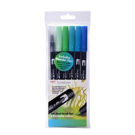Tombow ABT Dual Brush Pen includes Blender Pen - Ocean Colours (Pack of 6)