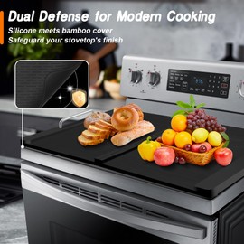 Stove Top Covers with Silicone Mat for Electric Stove,Stove Top Covers for Gas Burners,Folding Noodle Board Stove Cover,RV Stove Top Cover,Over Sink Cutting Board(30×22inch)-(Mat 28×20inch) Set-Black