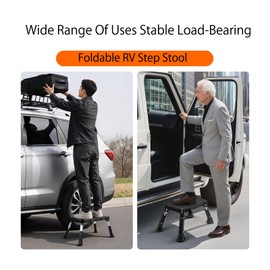 Blissfuhue Foldable RV Step Stool, Adjustable Height 6.7-9.1in,Heavy Duty Metal Step Ladder with Wide Non-Slip Platform, Portable for Camping Home Office Use,Single Step Stool Supports 500lbs（Black）