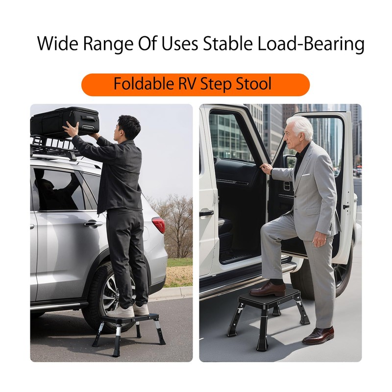 Blissfuhue Foldable RV Step Stool, Adjustable Height 6.7-9.1in,Heavy Duty Metal