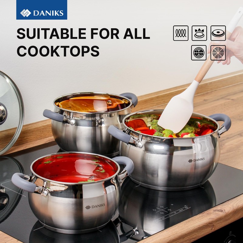 Daniks Modern 3 Quart Stainless Steel Stock Pot with Glass