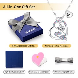 K-Acc 14K Gold-Plated Mermaid Initial Heart Necklace - Gifts for Girls
