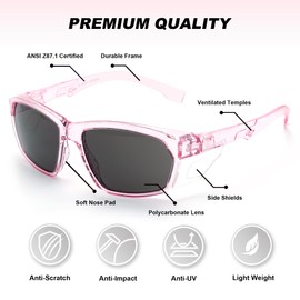 ProtectX Pink Safety Glasses with Readers, Anti-Fog Safety Glasses with Side Shields, ANSI Z87.1 Safety Glasses for Men Women Tinted Smoke