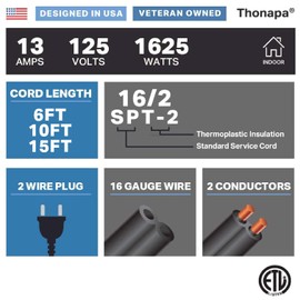 Thonapa 3 Outlet Foot Switch Extension Cord 10 ft, 13 Amp Green with Foot Tap Switch, 16/2 Indoor Lamp Cord Great for Indoor Outdoor Lights - 16 AWG