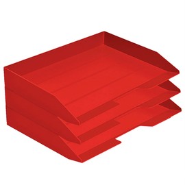 Acrimet Stackable Letter Tray 3 Tier Side Load, Plastic, Desktop File Organizer (Solid Red Color)