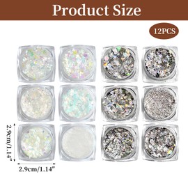 Godneei Glitzer Gesicht & Glitzer Haare Set, 12 Tiegel Body Glitter Gel, Festival Zubehör für Gesicht, Körper & Haare, Weiß & Silber Chunky Glitzer für Party & Karneval