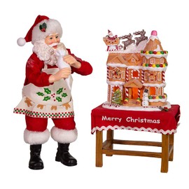 Kurt Adler 10.5-Inch Battery-Operated Fabriche Santa Decorating LED Gingerbread House Table Piece (JEL1203)