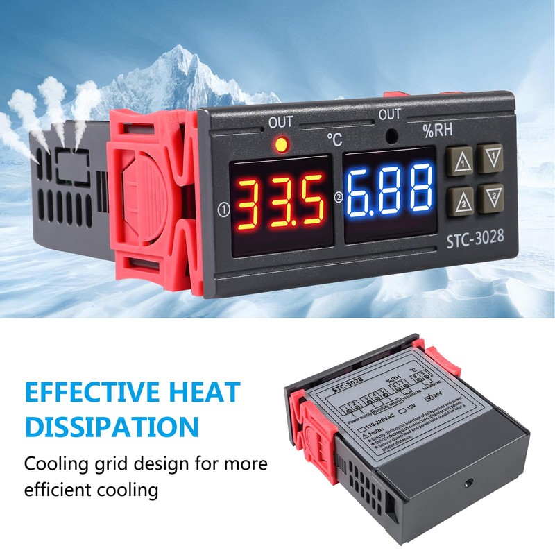 Shutao STC-3028 24V Temperature & Humidity Controller with Integrated Sensor,