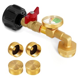 Getoolet Propane Refill Adapter for 1 lb. Tanks, Propane Refill Elbow Adapter with Valve and Gauge, Propane Adapter 20lb to 1lb Converter with 4 Caps for 1 Pound Propane Bottles