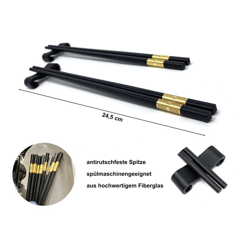 Kitchen Hero 2 Pairs of Wooden Chinese Chopsticks, Black and