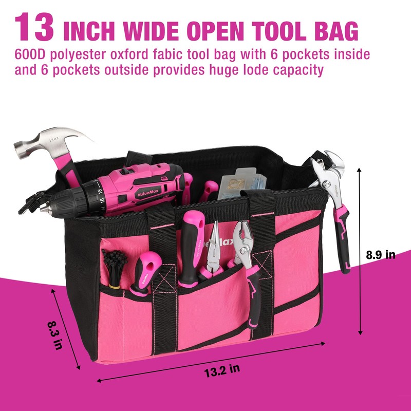 ValueMax Home Tool Kit with Cordless Lithium-ion Drill, 237-Piece Pink