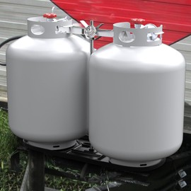 RV Dual Propane Tank Mounting Rack with Lock for 40lb, 30lb and 20lb Tanks, Dual RV Propane Tank Cylinder Rack for Camper Travel Trailer Hitch Frame with 3 Connecting Pipes, Propane Tank Holder(Black)