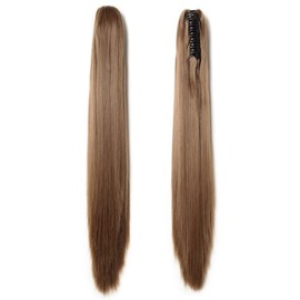 S-noilite Ponytail Extension Claw Straight Jaw Ponytails Hairpiece Long Pony Tail Claw in Hair Extensions Synthetic Fiber for Women 22 Inch Light Brown