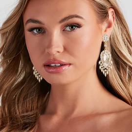 EleQueen Rhinestone Crystal Chandelier Earrings for Women, Clear Gold-Tone Art Deco Marquise Teardrop Dangle Earrings Ladies Gifts