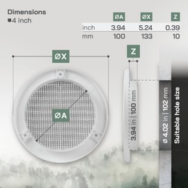 Vent Systems 4" Inch White Plastic Vent Cover - Durable Round Air Duct Grille with Built-in Protective Mesh - Easy to Install Wall or Ceiling - for Bathroom, Kitchen, Garage - Indoor and Outdoor Use