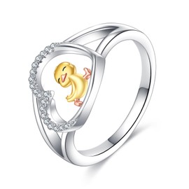 Duck Ring Sterling Silver Duck Heart Ring Cute Animal Duck Jewellery Gifts for Women Duck Lovers Size 7