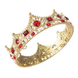 Pensoda - Decoración para tartas de primer cumpleaños con corona de oro clásico para baby shower, suministros para despedidas de soltera, decoración para tartas de fiesta, corona de metal de alta calidad (color dorado y rojo)