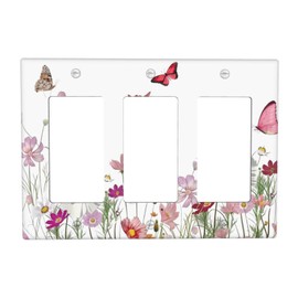 Algranben Boho Floral Butterfly Wildflower 3 Gang Triple Rocker Plants Light Switch Covers Decorative Vintage Flower Wall Plates Electrical Outlets Faceplate for Bathroom Kitchen
