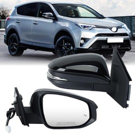 Right Passenger Side Mirror Compatible with Toyota RAV4 2013-2018 Heated with Blind Spot Detection with Turn Signal Light Power Glass Manual Folding 8 Pins Black