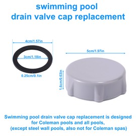 Lyreh 2pcs Pool Replacement Part for Coleman, Drain Valve Cap & Hose Connector Compatible with Coleman Swimming Pool Accessories Replacement Parts for Easy Maintenance (Grey)