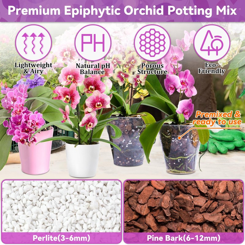 Riare 6QT Orchid Potting Mix, Natural Orchid Bark Potting Mix