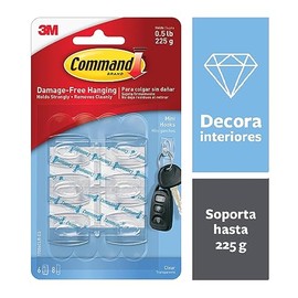Command 3M Ganchos Adhesivos Removibles, Mini, Transparentes, 6 und por paquete, Organiza y Decora sin dañar tus paredes