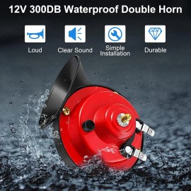 NoBrand Car Horn, 12V Super Loud Horns, 300DB Waterproof Double Truck Horns, Red