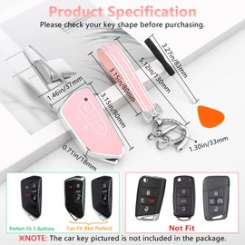 PIFOOG Key Fob Cover for Volkswagen VW ID.4 Atlas Golf GTI R Accessories Pink Bling Keychain 5 Button Car Keys Case Shell Protector Full Covers Women Girly Cute TPU