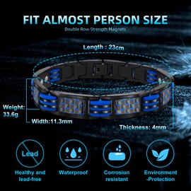 JEROOT Titanium Magnetic Bracelet Black Men's Magnetic Bracelets Clasp Bracelet Magnetic Blue Carbon Fibre Magnetic Bracelet Therapy Adjustable Jewellery Gifts (3500 Gauss)