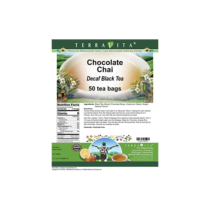 Chocolate Chai Decaf Black Tea (50 tea bags, ZIN: 545569)