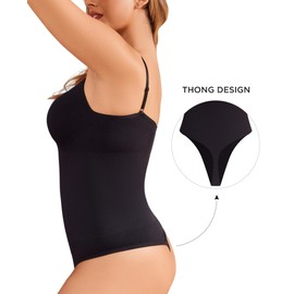 AegisChic Shapewear Tummy Control for Women Thong Seamless Bodysuit Butt lift with Adjustable Straps Shaper Body Suit Black