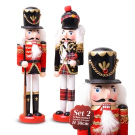 Avilia – Schiaccianoci Natalizi in Legno Dipinti a Mano Set 2 Pezzi per Decorazioni Natalizie Tradizionali e Addobbi per la Casa, Ideali per Tavolo Camino e Regalo di Natale Unico