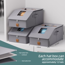 FHSQX Hat Organizer for Baseball Caps Stackable Storage Bins With Clear Window Lid Holds 12 Caps Space-Saving Hat Boxes for Closet (Deep Grey, (17.7 * 9.1 * 7.1in)*1)