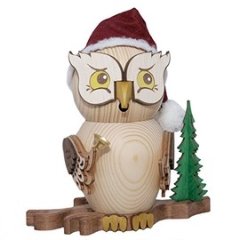 Kuhnert Incense Owl "Santa Claus" 15 cm Incense Smoker Real Ore Mountains